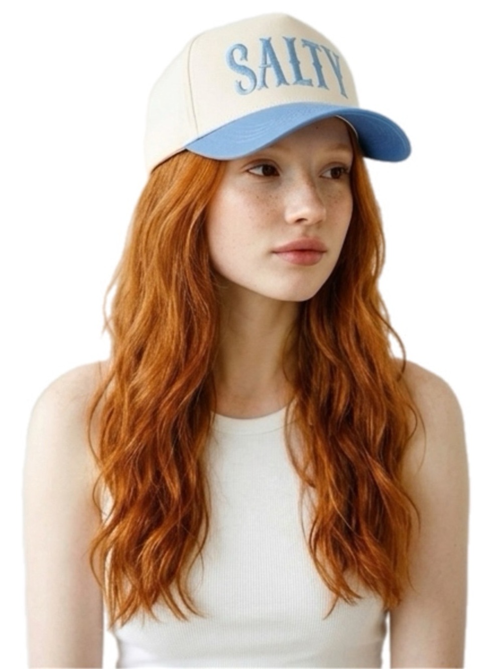 Salty Blue & Cream Canvas Embroidered‎ Trucker Hat Summertime